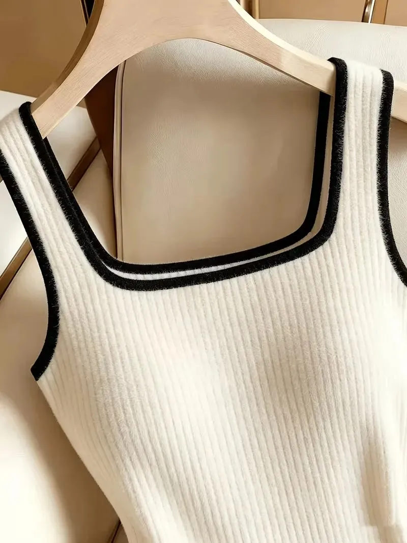 3pcs Women's Ribbed Bodysuit Set Fashionable Black Piped Square Neck Waist-Cinching Style Summer Nightlife Wear Elegant Beach Ou — image 9