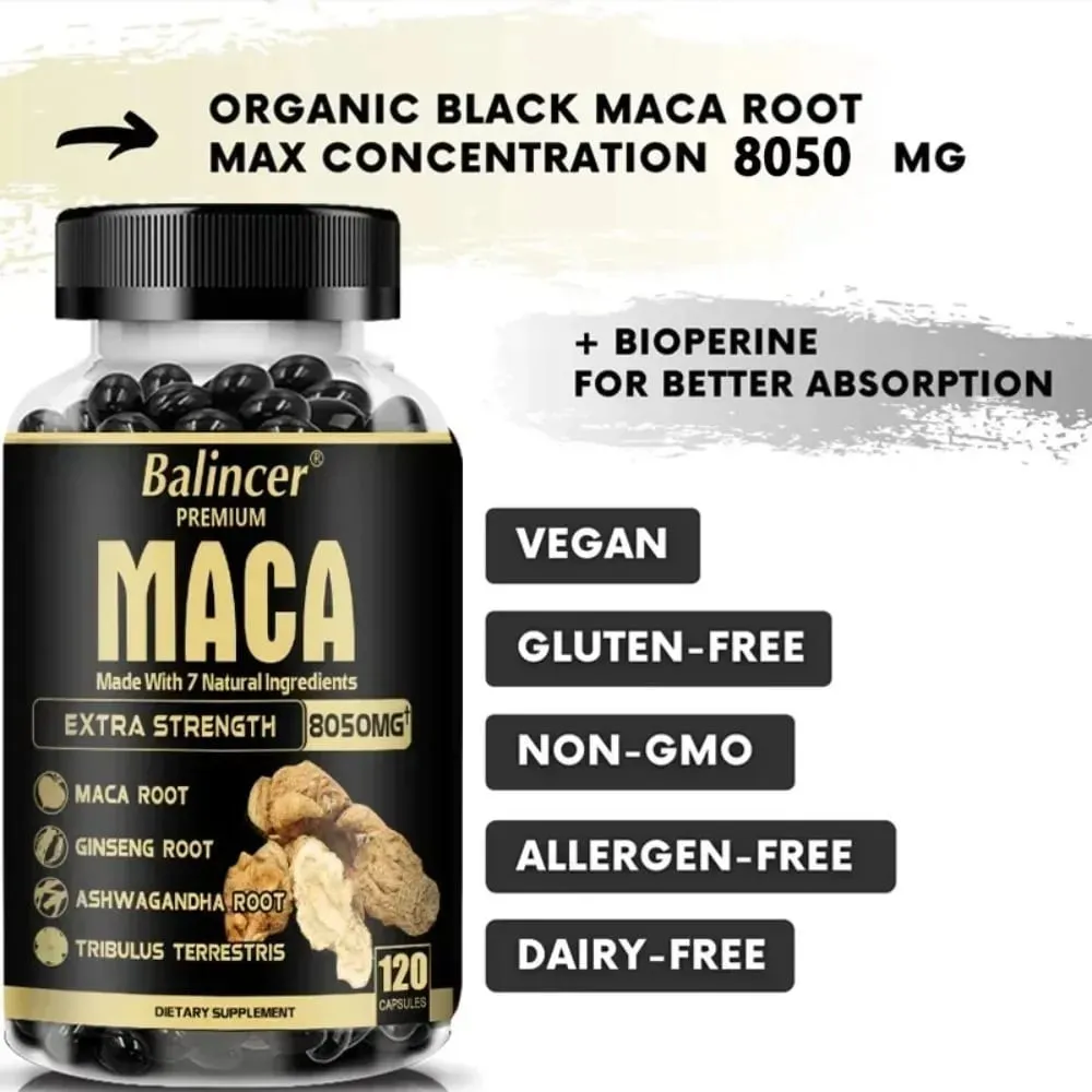 7in1 Premium Maca Root Capsules with Ashwagandha Ginseng and More - Nergy Performance and Mood Support