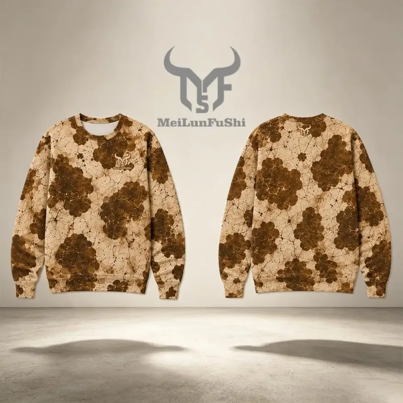 Vintage Western-inspired Fossil-print Cow Pattern Sweatshirt Men's All Over Print Crew Neck Pullover Unisex Casual Streetwear — image 9