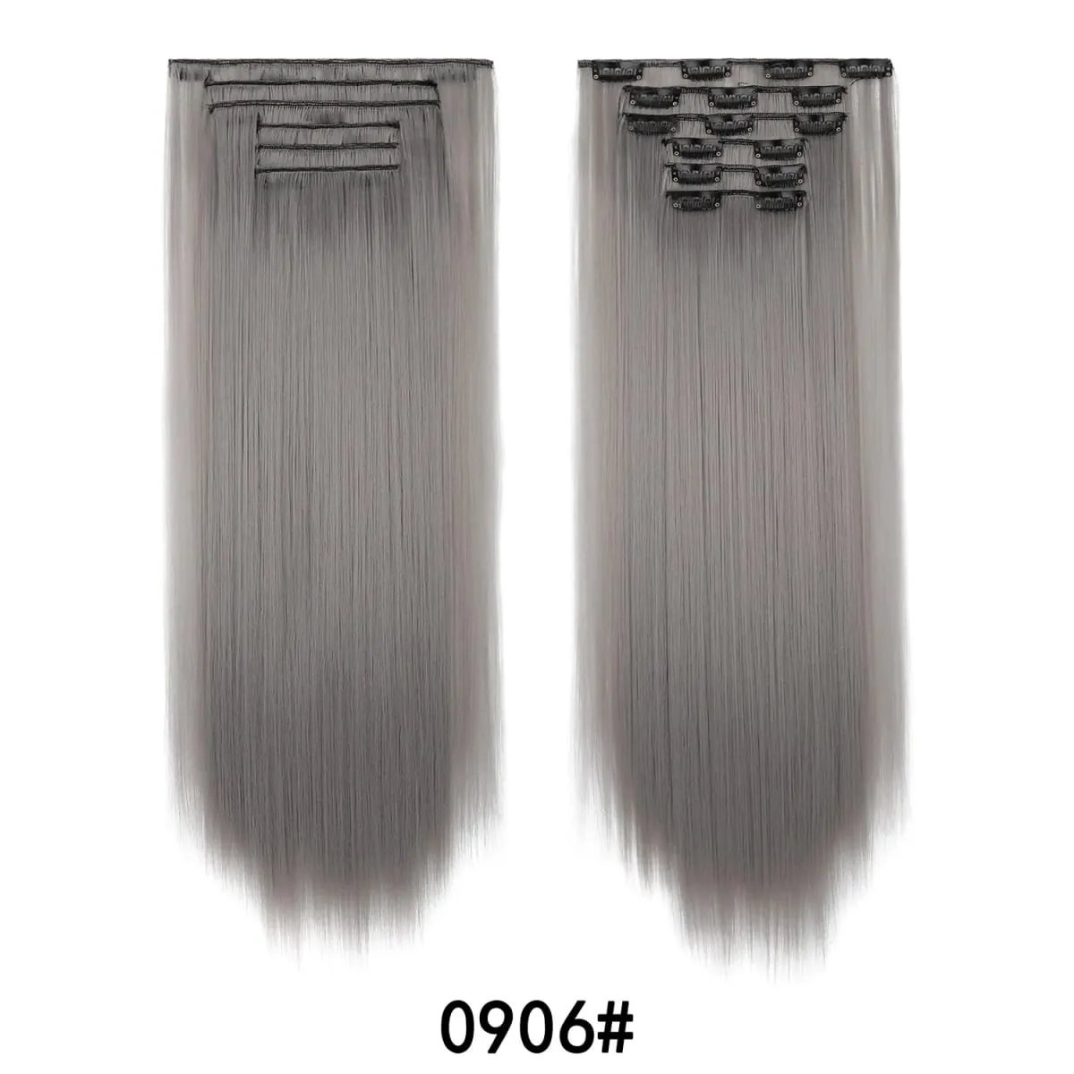 24 Inch 6PCS Clip In Hair Extensions Straight Synthetic Hair Extensions Dark Brown Long Natural Looking Hair Piece for Women
