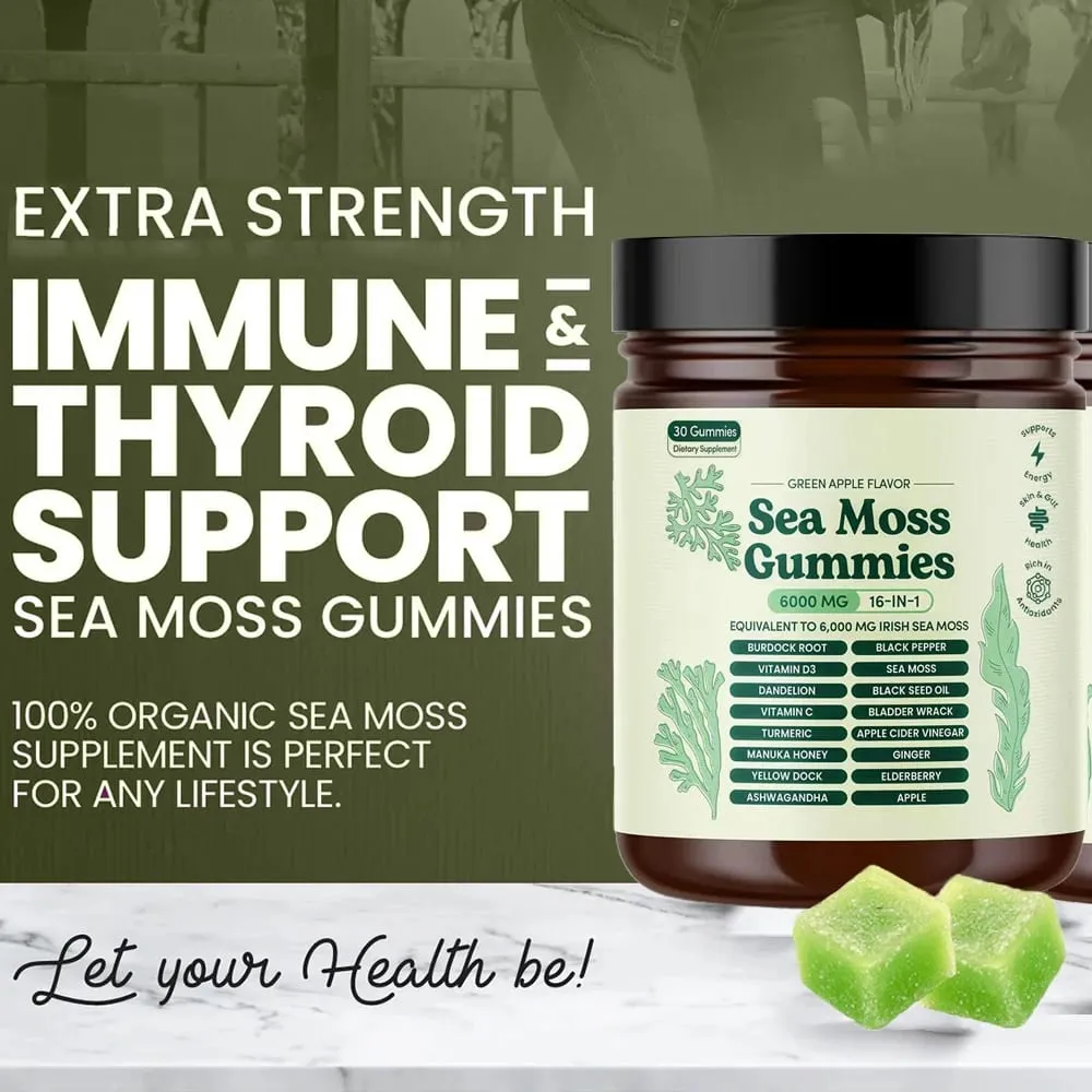 Sea Moss Gummies 16-in-1 with Black Seed Oil Ashwagandha Irish Seamoss Gummies Boosts Immune Support Wellness and Digestion