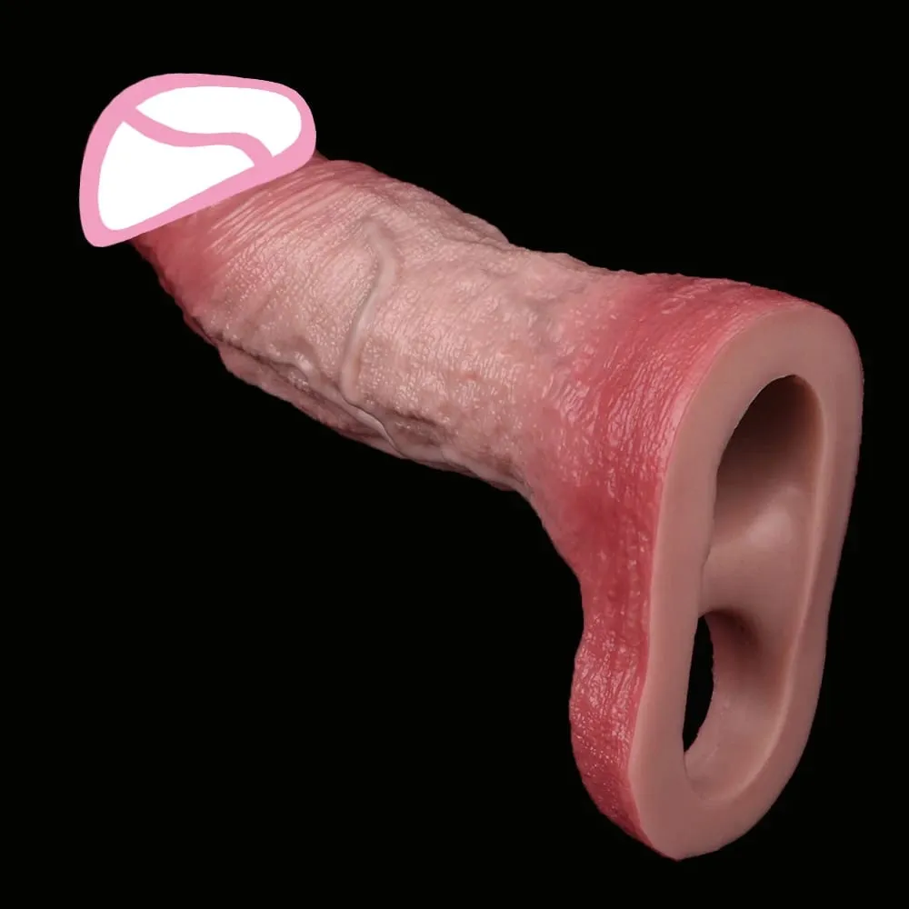 Penis Extender Device Cover Sleeve Girth Enhancement Pleasure Dildo Sheath Adult Sex Toys For Men Reusable Condom 18+