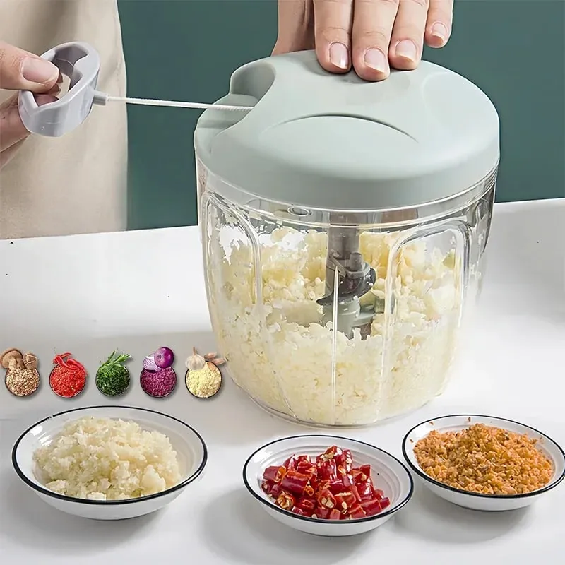 Garlic Mincer Hand Cutter - Hand Pull String Food Processor Vegetable Chopper - for Onion Ginger Fruits Nuts Dishwasher Safe — image 1