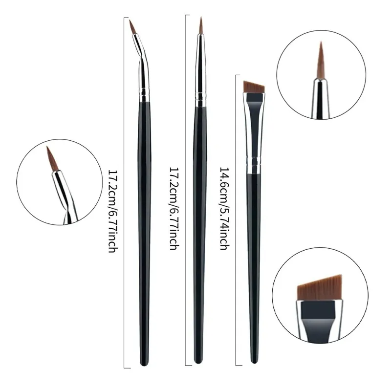 3Pcs Combination Detail Brushes Ultra-thin Lip Line Eye Line Brush Concealer Brush Eye Brow Contour Lower Eyelid Makeup Brushes