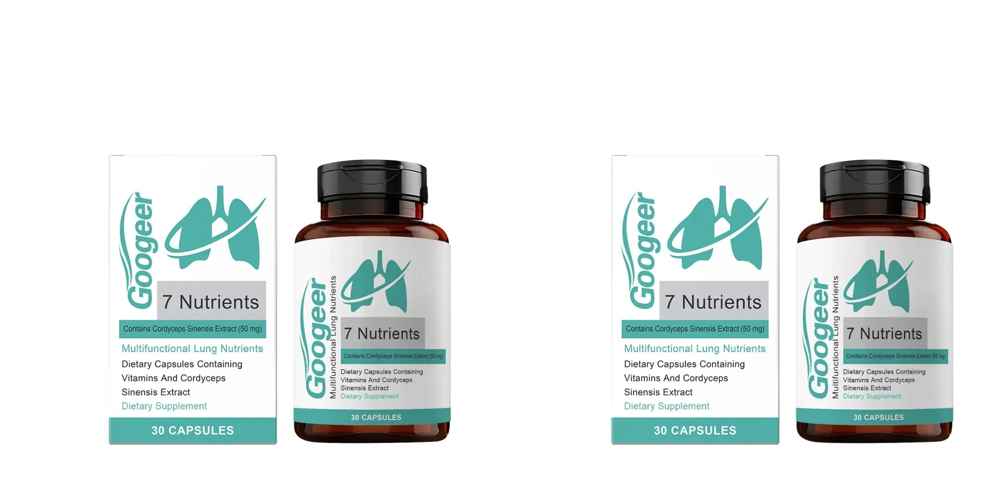 Googeer 7 Nutrients Lung Nutrition Capsules with Cordyceps Sinensis Extract &Vitamins Daily Respiratory Wellness Supplement 30Ct
