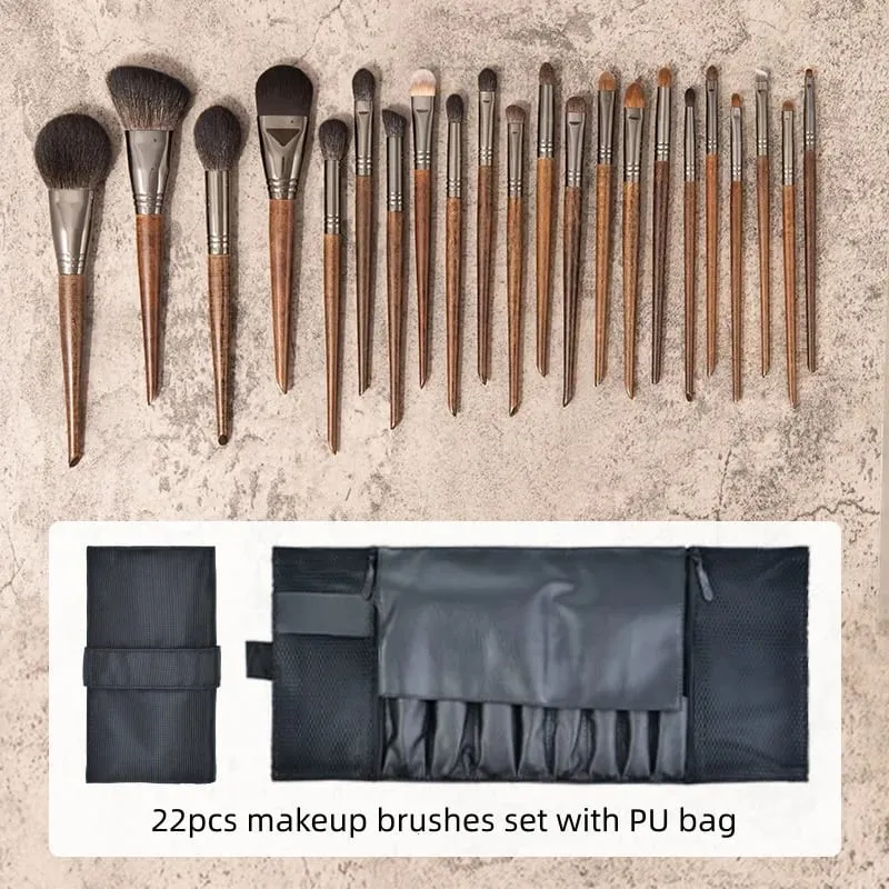 22pcs Goat Hair Makeup Brushes Set: Eyeshadow Brush Foundation Powder Brush Contour Blush Brush Cosmetic Makeup Tools