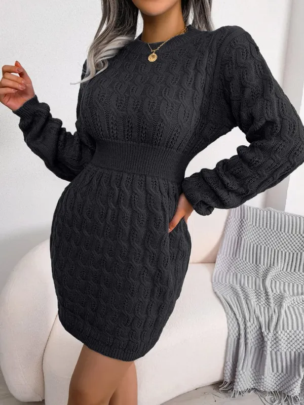 VigoCasey 2026 Autumn Winter Casual Knit Dress Women Solid Long Sleeve Short Dress Lady White O Neck Bodycon Knitted Dresses