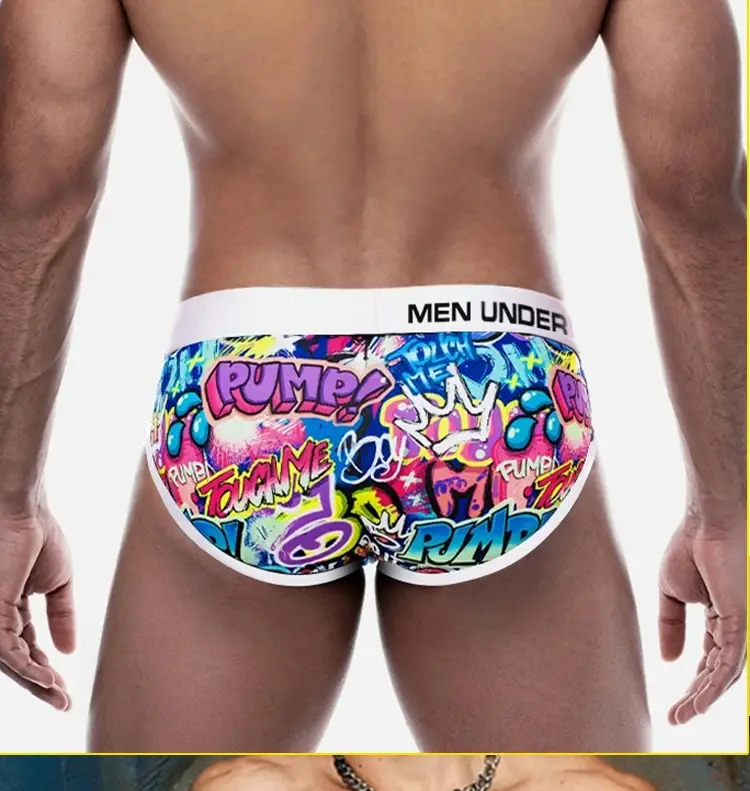 1PCS Men's Cotton Nylon Blend Boxer Briefs All-Over Graffiti Print Wide Elastic Waistband Non-Tight Fashion Sport Underwear