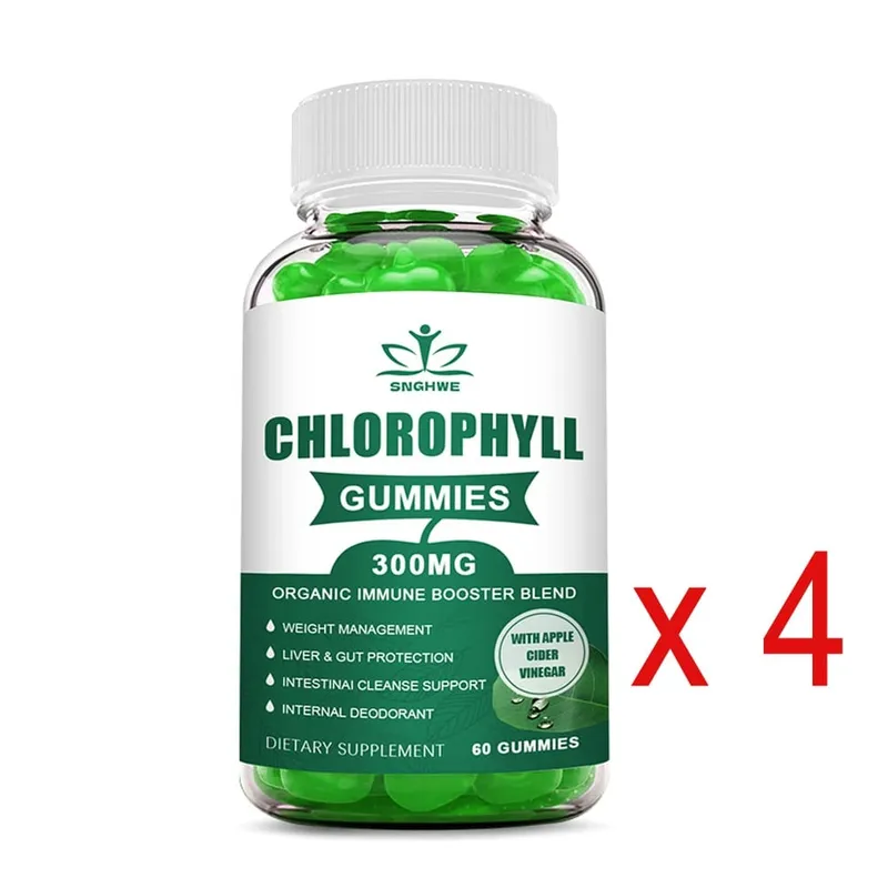 Chlorophyll-Gummis – mit ACV Vitamin D3 C E B12 – natürliches Deodorant, Energie, Stärkung des Immunsystems und Unterstützung der Verdauung, vegan, 60 Bonbons