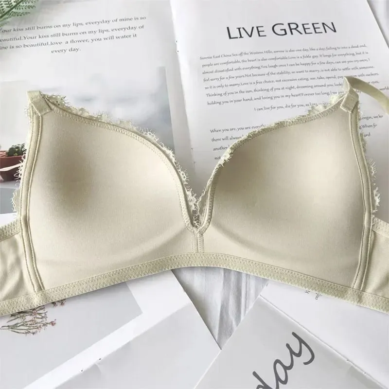 Solid Color Glossy Lingerie Set Triangle Cup Bra & Panty Set Comfortable Non-Steel Ring Push Up Underwear