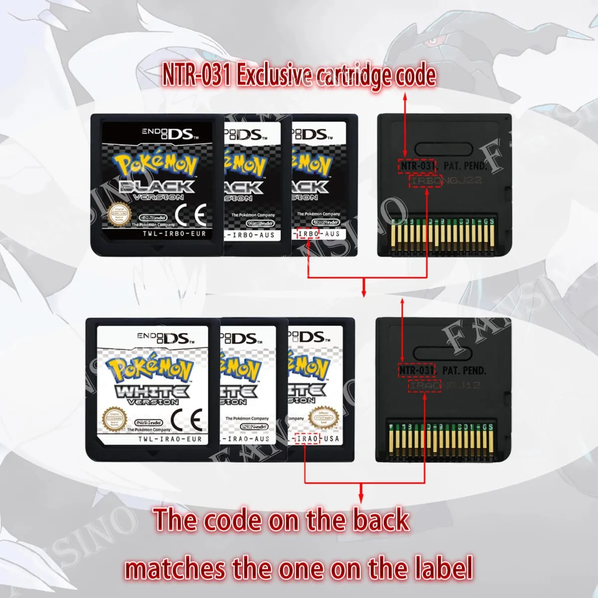 (USA EUR AUS) Pokemon Black White 1/2 Version High Quality Authentic 1:1 Replica DS Video Game Cartridge For DS 2DS 3DS Console