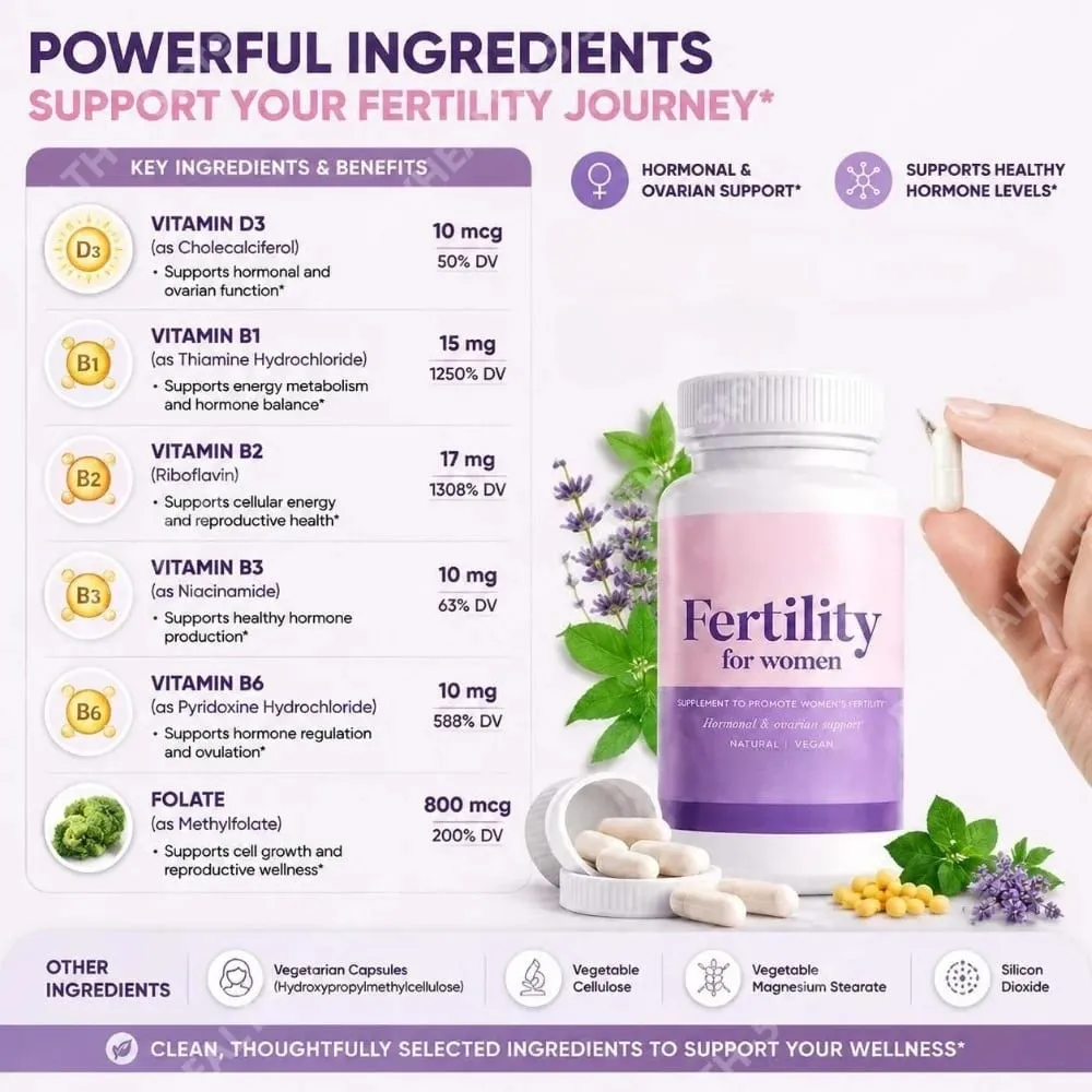 Fertility Capsules for Women Myo Inositol with Methylfolate & Multivitamins Hormonal & Ovarian Support Healthy Ovulation 60 Cts