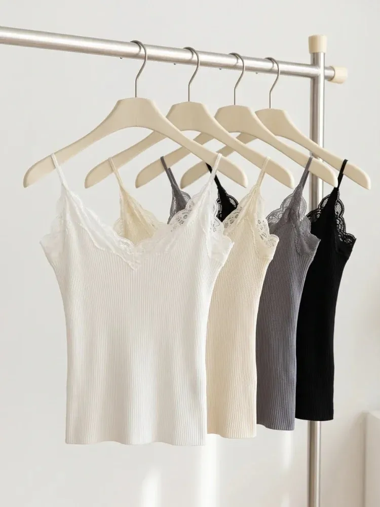 Summer 2026 Coquette Y2k Clothes Korean Lace Women Tank Top Cute Camis Sexy White Crop Top Female Sleeveless Black Vest