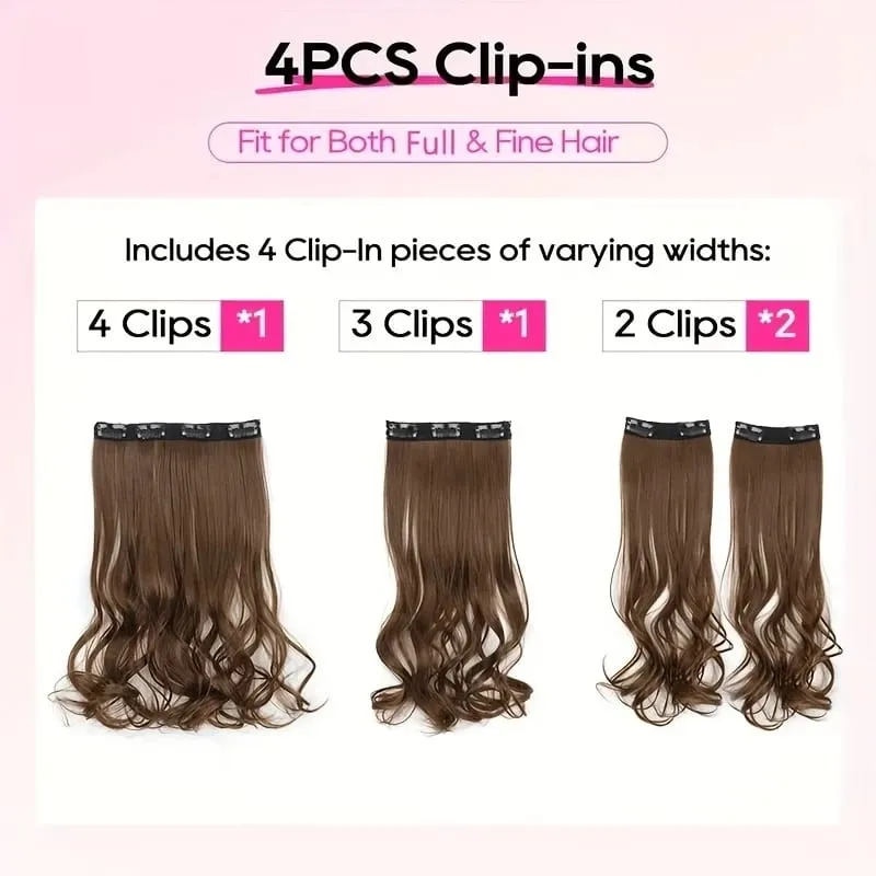 Synthetic 14Inch 4pcs/set Short Beach Wavy Curly Clip In Hair Extensions Heat Resistant Hairpiece For Women Daily Use