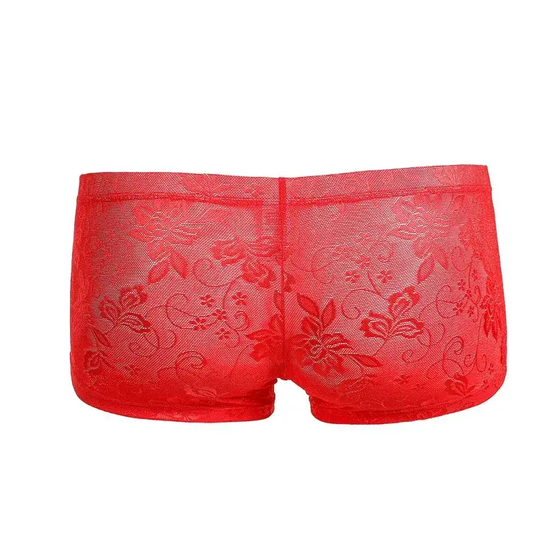 Men's Ice Silk Transparent Floral Lace Boxer Briefs Breathable Cool See-Through Underwear 5 Colors Available
