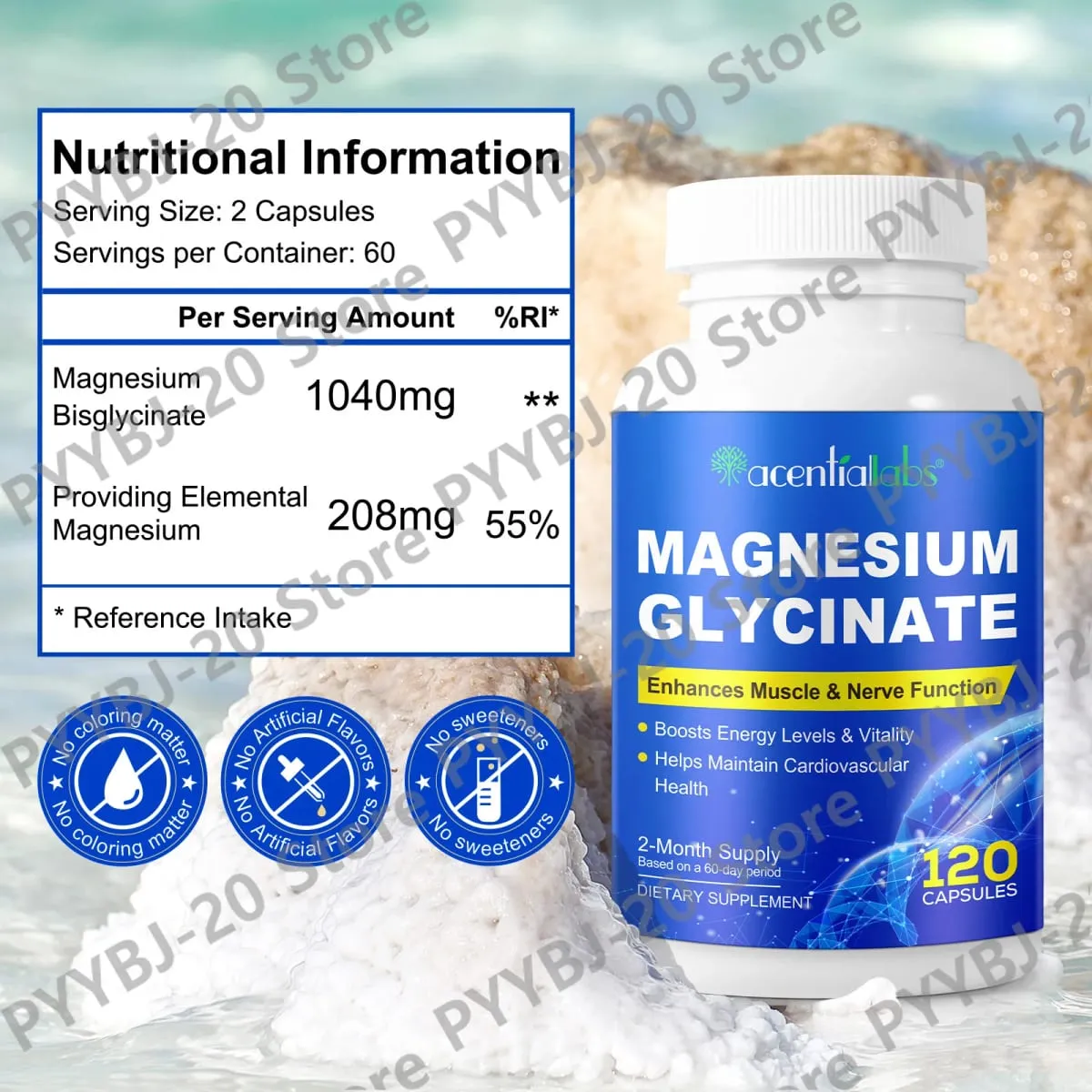 Acentiallabs Magnesium Glycinate 120 Capsules - Pure Organic Vegetarian Supports Bone Health Sleep & Muscle Nerve Support