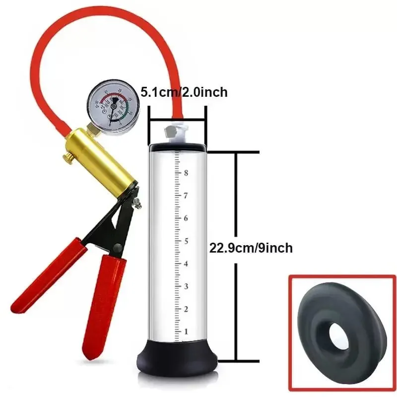 Manual Penis Vacuum Pump with Gauge Acrylic Male Enlargement Extender Trainer Masturbation Pump Adult Sex Toy Set for Men