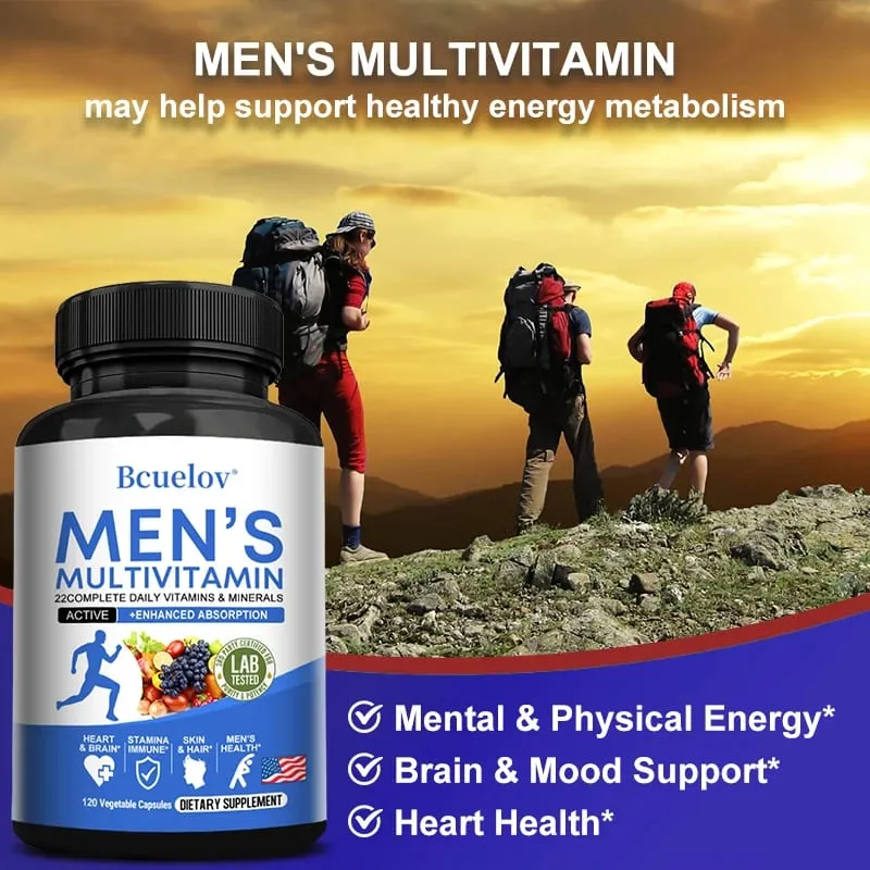 Multivitamin for Men - Daily Multivitamin for Energy Focus & Brain Men's Health Complex Non-GMO120 120 Vegetarian Capsules