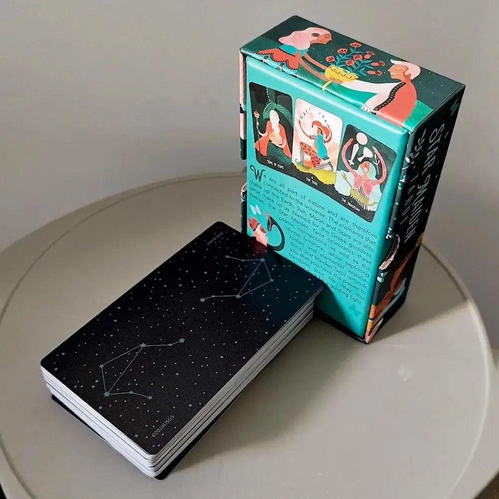 Star Maiden Tarot Deck 78-Card Deck Aesthetic Celestial Divineไพ่ทาโรต์ 2 ชิ้นกล่องแข็งคู่-นูน 12*7 ซม.