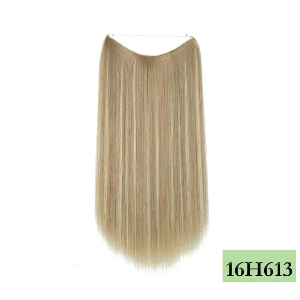 22" Long Straight Invisible Halo Hair Extensions 120g/pc 27-613 Blonde Synthetic Fish Hair Pieces Ombre Brown Wire Clip In Hair