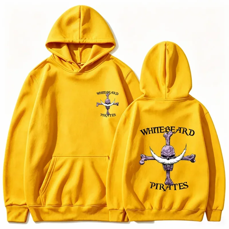 One Piece Whitebeard Pirates Hoodie, Print Pullover Sweatshirt, Whitebeard Jolly Roger Anime Graphic Streetwear Hooded Top