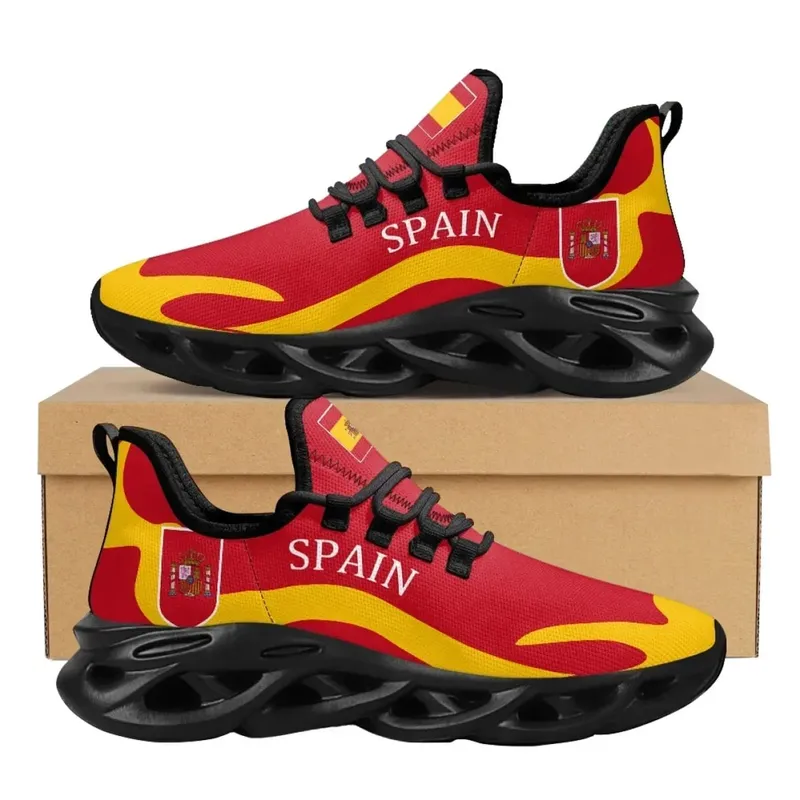 Spain Flag Print Cool Sneakers Casual Lightweight Lace-Up Men Ladies Vulcanized Shoes Comfortable Breathable Jogging Shoes New