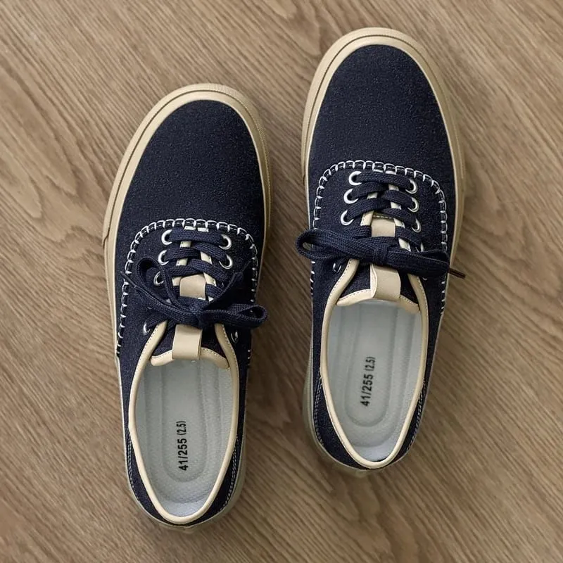 Men Board Shoes Spring Summer Casual Sneakers Moc Toe Stitching Detail Retro Flat Sole Canvas Texture Commute Footwear