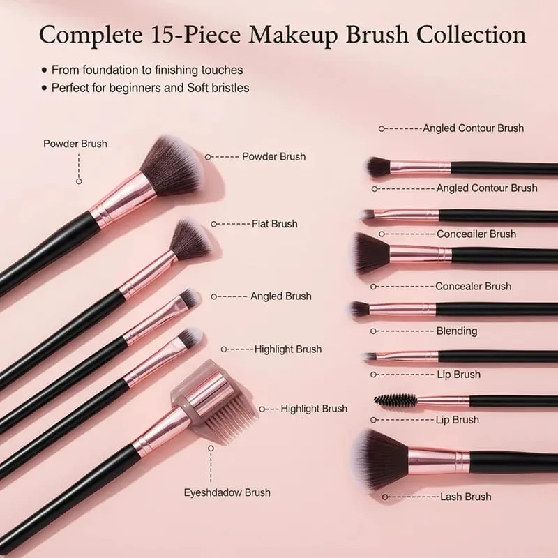 Professional 16PCS Makeup Brushes Set - Soft Fluffy Bristles for Eye Shadow Foundation Premium Leather Case Luxe Textured Cosmet