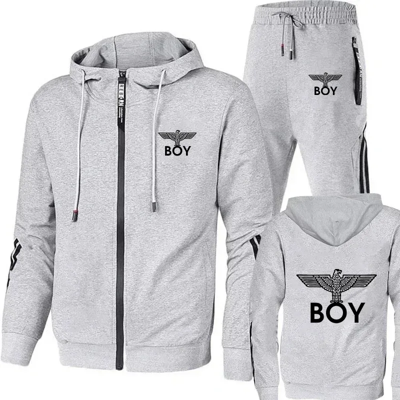 2026BOY Mini Eagle Logo Casual Hooded Sports Set Men's Women's Two-Piece Set Drawstring Pants Streetwear Comfortable Fitness Out