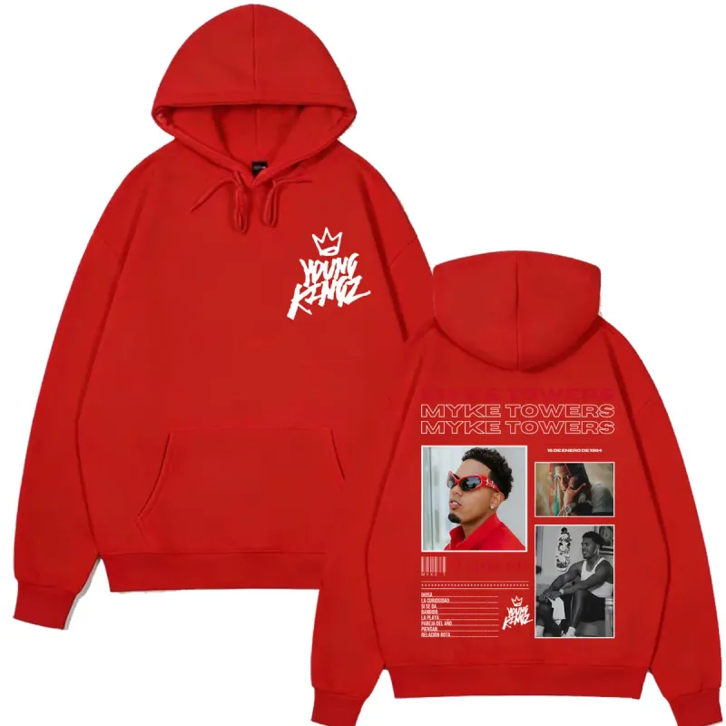 Myke Towers Young Kingz 2026 Album Tour Print Pullover Men Women Fashion Sweatshirts Winter Casual Long Sleeves Hip Hop Hoodie