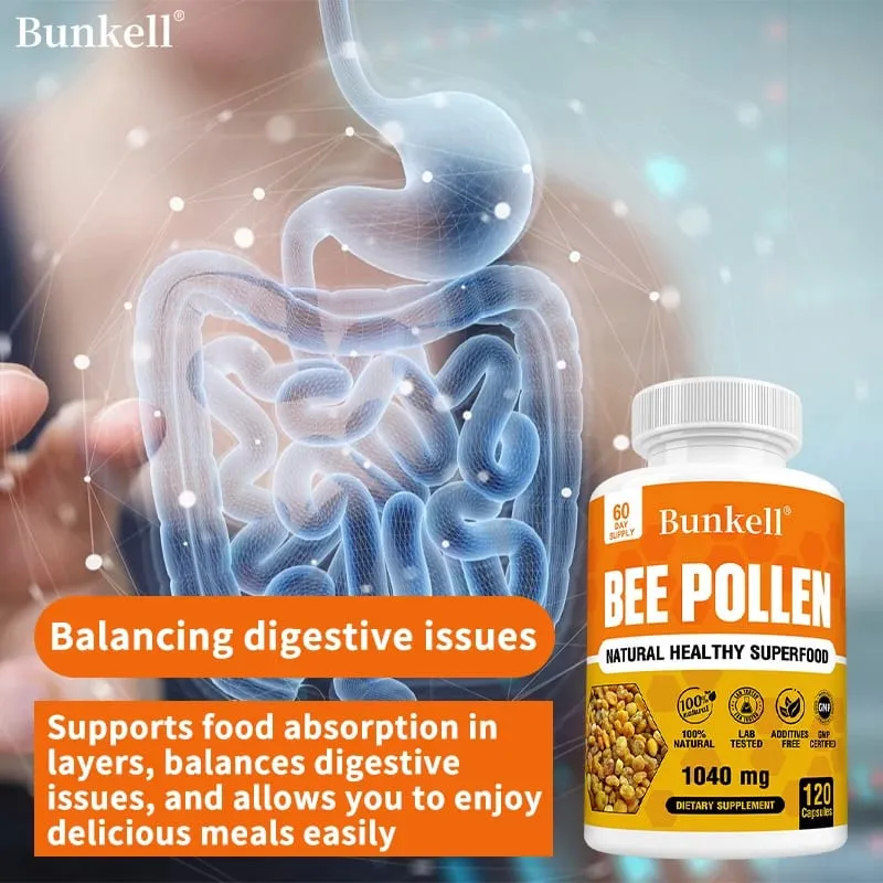 Bijenpollensupplement 100% natuurlijk rauw bijenpollen Vegetarische capsules Probiotische superfood Spijsvertering Immuunondersteuning en energie