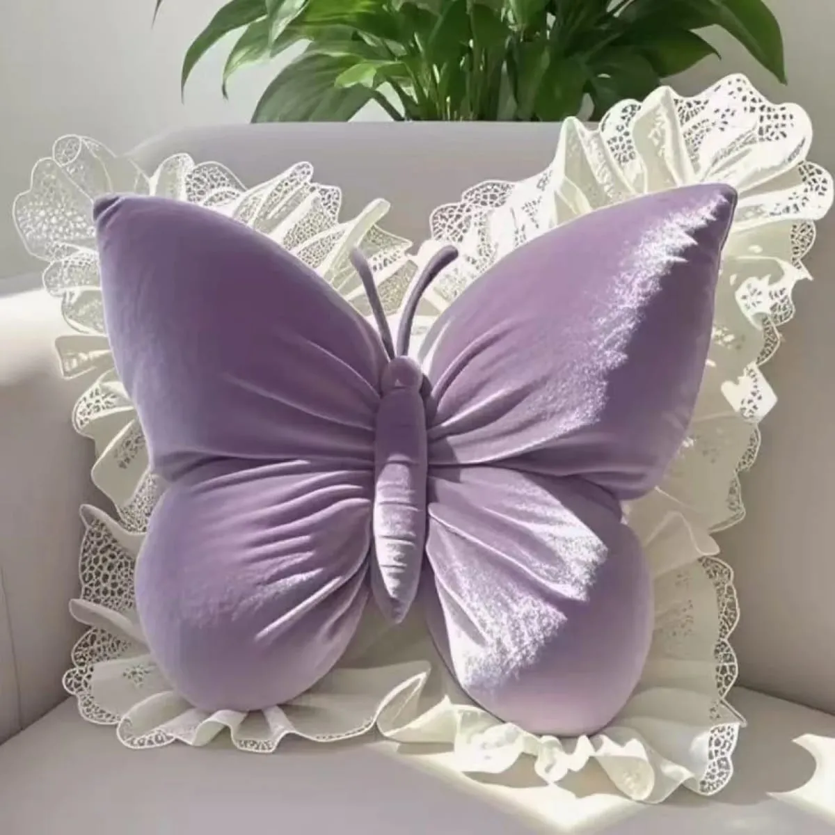 Butterfly Plush Pillow Lace Decor Waist Cushion Soft Fluffy Throw Pillow For Home Car Bedroom Sofa Decor Birthday Gift For Women