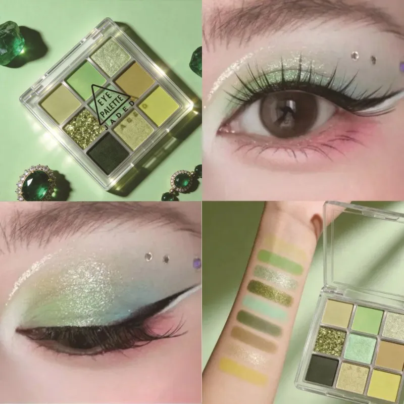 9 Colors Eyeshadow Palette Matte Mint Green Waterproof Lasting Pearlescent Shimmer Forest Eyeshadow Powder Eyes Makeup Cosmetics