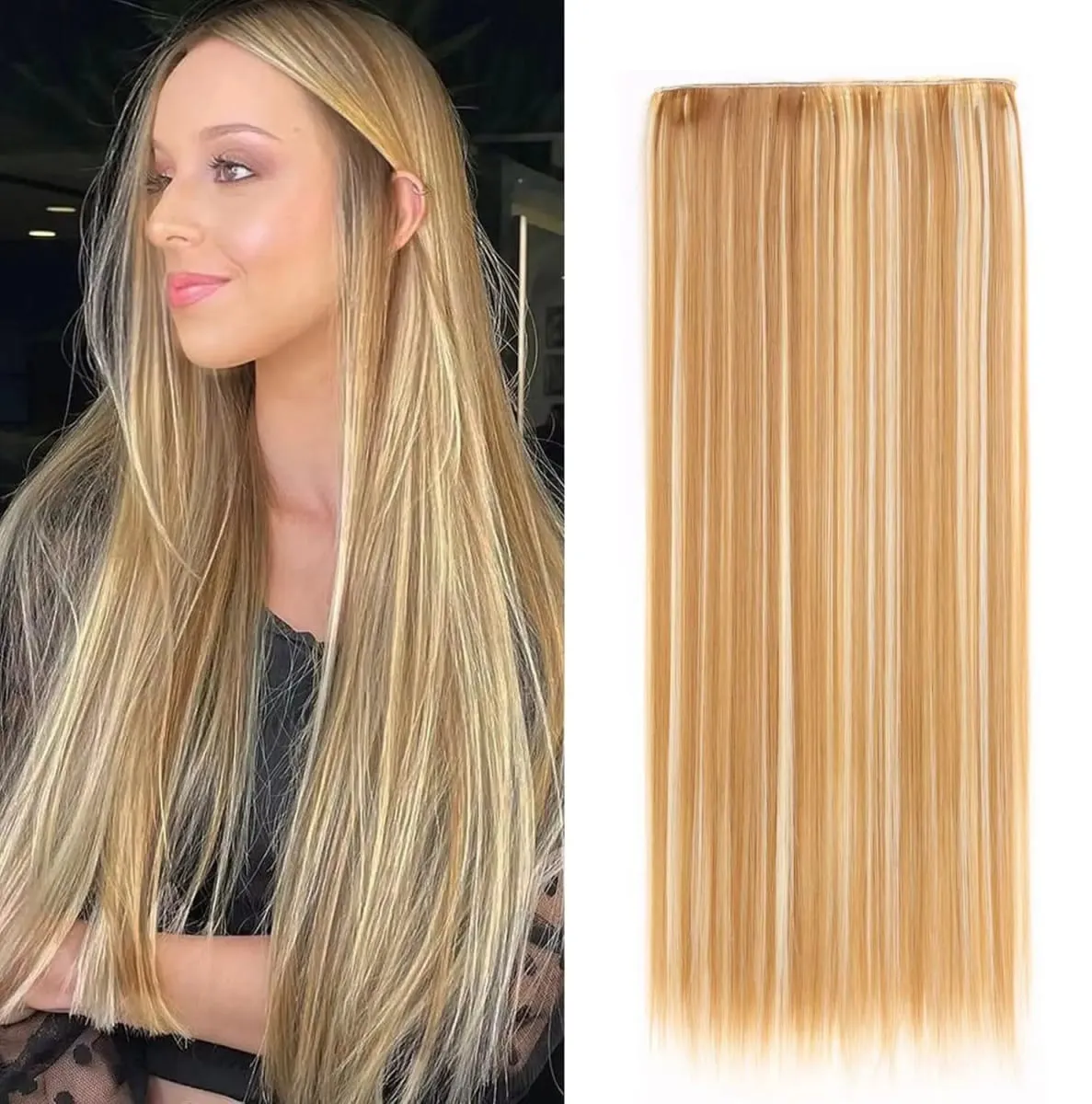 Synthetic 24 Inch Long Straight Clip in Hair Extension Seamless Natural Looking Easy Install Women’s Hairpieces for Daily Wear