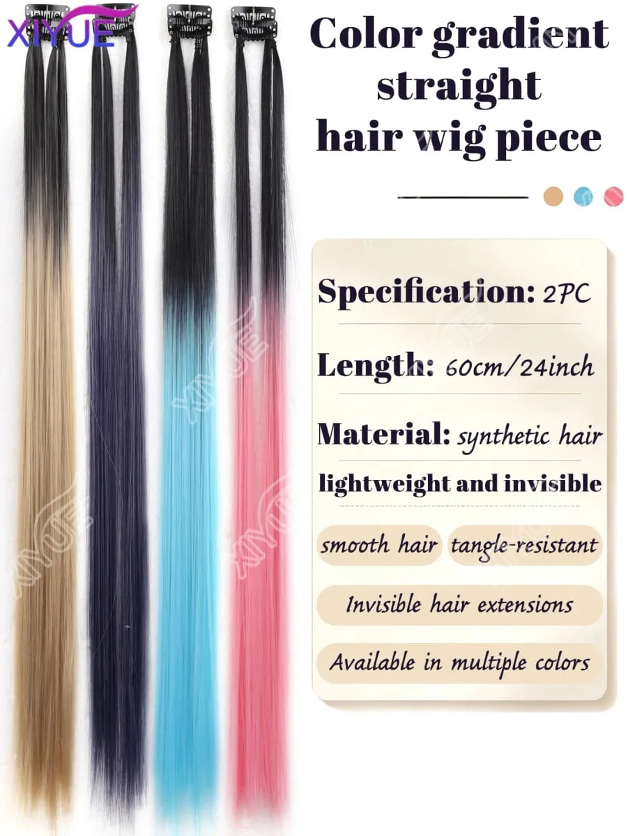 XY Hair Extensions 2pcs/pack Straight Extensions Multi-Colors Highlights Synthetic Hair Rainbow Hairpieces for Girls Halloween