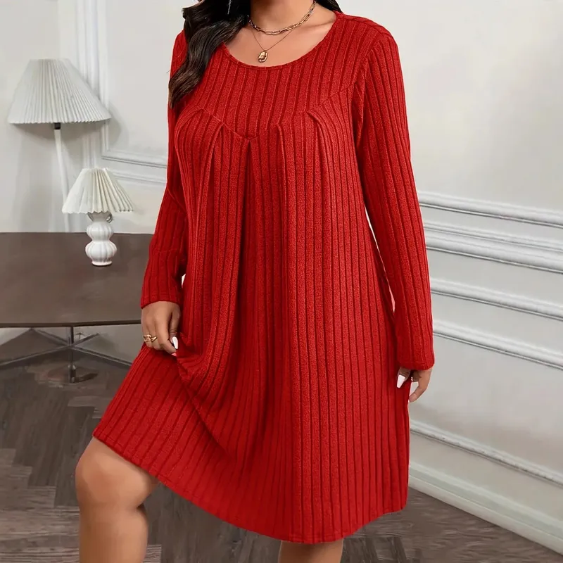 2025 Autumn/Winter Dress Women Fashion Plus Size Long Sleeve Dresses Casual Patchwork Loose Knitted Dress For Women Clothing 5XL