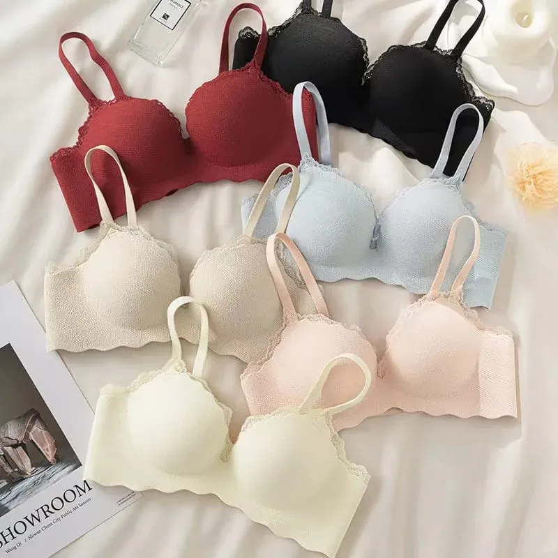 2025 Fashion Lace Thickened One-piece Seamless Push Up Lingerie Small Breast Gathering Comfortable Bra For Women