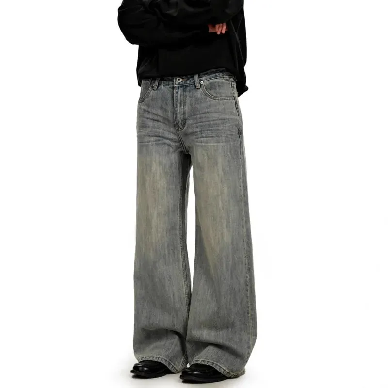 American Retro Minimalist Distressed Washed Men's Jeans Solid Full Length Causal Straight-leg Pants 2026 Spring News 9X1974