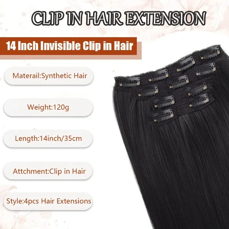 Straight Bob Clip In Hair Extensions Synthetic Highlight Clip On Hairpieces Thin Straight For Women Short Bob Daily Hairstyle — image 4