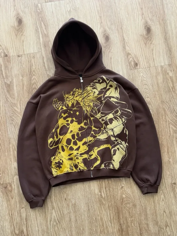 Hoodies Harajuku Oversized Mens Womens Jojo Bizarre Splicing Embroidery Zip Up Hoodie Hip Hop Couples Y2k Street Sweatshirt