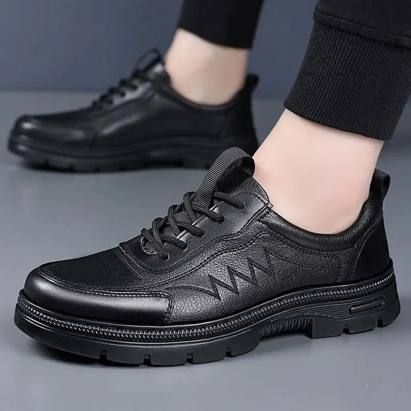 Spring Autumn New Business Leather Shoes for Men Lace Designer Fashion Casual Platform Shoes Male Solid Color Elegant Shoe Man