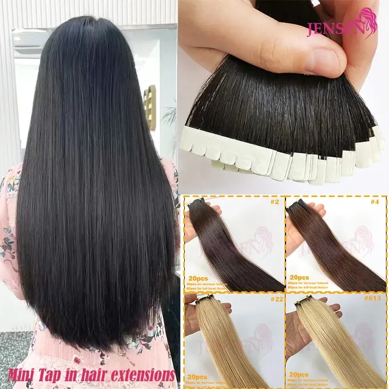 Mini Tape In Hair Extensions 100% Remy Natural Human Hair 16"-26"Inch Straight Seamless PU Skin Weft Tape Ins For Salon
