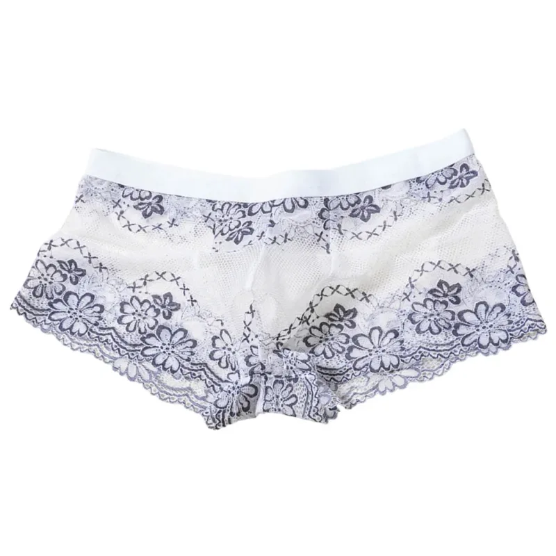 Men Lace Jacquard Mesh Boxer Shorts Underwear Hollow Temptation Exotic Trunks Silk Soft Quick Dry Breathable Sexy Panties