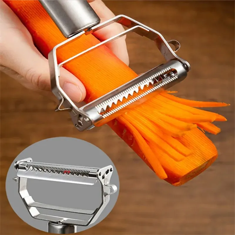 Descascador multifuncional de cozinha, descascador de frutas e vegetais, aço inoxidável, durável, fatiador de batata, triturador doméstico, descascador de cenoura