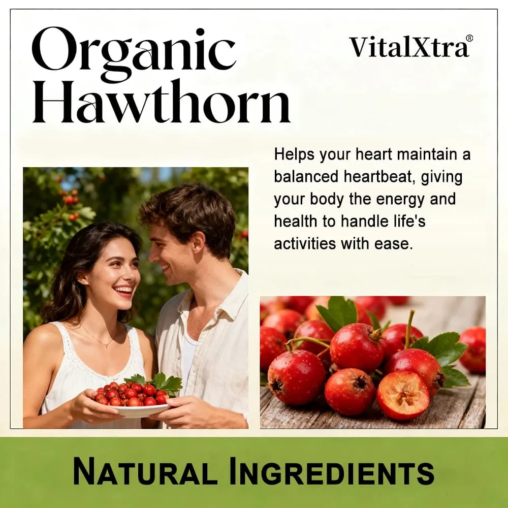 Organic Hawthorn Berry Capsules - Heart Health - Extra Strength 980mg Per Serving Vegan Non-GMO