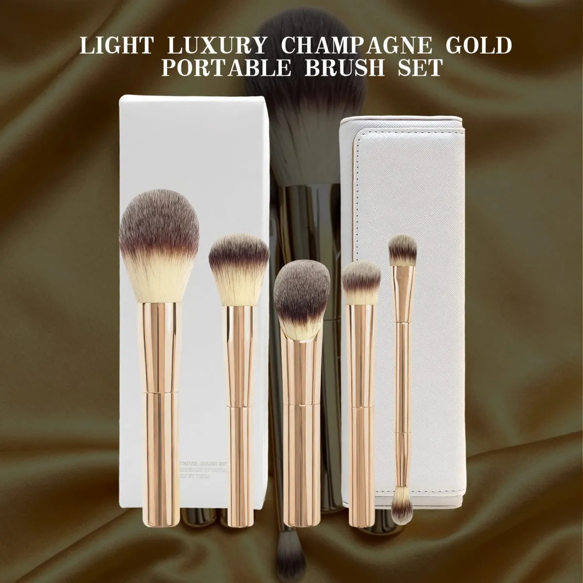 5 In 1 Travel Makeup Brush Set Soft Synthetic Bristles Face Eye Blush Shadow Brushes Portable Leather Pouch Gift Ready Cosmetic — image 1