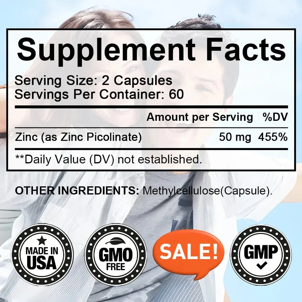 Cápsulas de Zinco 50 Mg - Suplemento Antioxidante Natural para Cabelo Imunológico, Unhas e Suporte para Pele Unissex