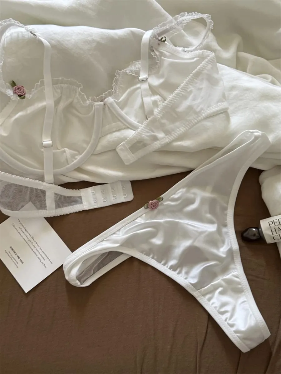 Palace-inspired vintage underwear satin floral lingerie set with uplifting push up women bra with underpants suit ladies large s