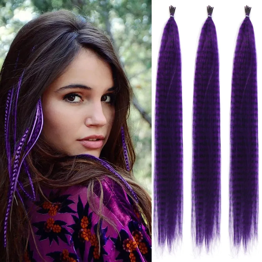 30roots farbige synthetische Feder-Streifen-Haarverlängerung, 40,6 cm, I-Spitze, Party, Cosplay, für Musik, Festival, Halloween, Weihnachten — image 2