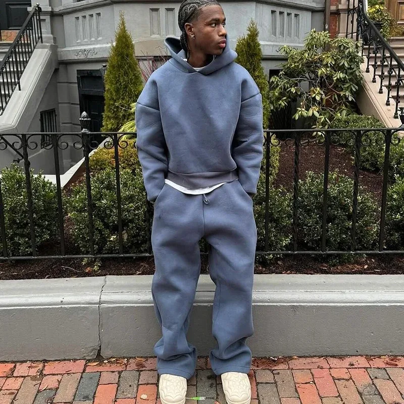 Male Autumn New 2 Piece Set Casual Solid Couple's Hooded Sweatshirt Loose Sweatpants Jogging Sweatshirt Trousers Outfits Suits